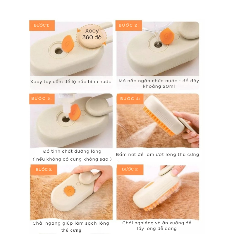 Lược Chải Lông Mèo Hơi Nước 3 Trong 1 – Chải Chuốt & Massage