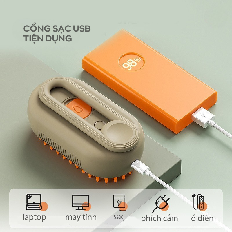 Lược Chải Lông Mèo Hơi Nước 3 Trong 1 – Chải Chuốt & Massage